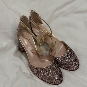 Kate Spade Pink Glitter Heels with PomPoms SIZE 7